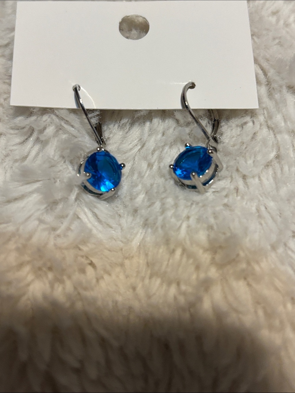 Silver-Tone Blue Crystal Drop Earrings